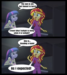 Size: 639x716 | Tagged: safe, imported from derpibooru, sunset shimmer, twilight sparkle, equestria girls, rainbow rocks, comic, engrish, joke, kitchen, obvious, obvious punchline, pun, tabun