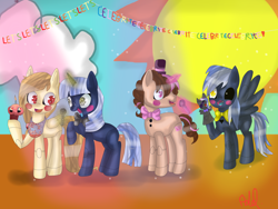 Size: 2560x1920 | Tagged: safe, artist:septicmelon, imported from derpibooru, rainbow dash, oc, oc only, oc:alice goldenfeather, oc:silverlay, oc:think pink, five nights at aj's, crossover, five nights at freddy's, possessed, umbra pony