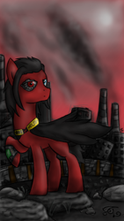 Size: 720x1280 | Tagged: safe, artist:setharu, imported from derpibooru, oc, oc only, oc:red eye, pony, fallout equestria, fallout, male, solo, stallion