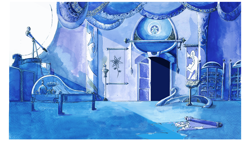 Size: 1920x1080 | Tagged: safe, artist:simbaro, imported from derpibooru, lullaby for a princess, book, castle of the royal pony sisters, implied snowdrop, interior, telescope, traditional art, watercolor painting