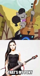 Size: 606x1150 | Tagged: safe, imported from derpibooru, screencap, octavia melody, slice of life (episode), cello, comparison, image macro, meme, musical instrument, that's my pony, that's my x, tina guo, voice actor joke