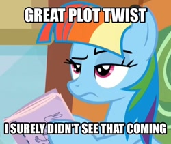 Size: 606x511 | Tagged: safe, imported from derpibooru, screencap, rainbow dash, the lost treasure of griffonstone, exploitable meme, female, image macro, manebow sparkle, meme, solo