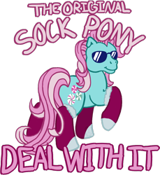 Size: 976x1064 | Tagged: safe, artist:anscathmarcach, imported from derpibooru, minty, clothes, deal with it, female, g3, mouthpiece, simple background, socks, solo, sunglasses, that pony sure does love socks, transparent background