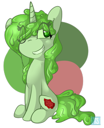 Size: 1280x1570 | Tagged: safe, artist:nekosnicker, imported from derpibooru, oc, oc only, oc:minty slime, goo pony, original species, smiling, solo