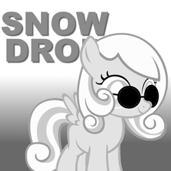 Size: 900x900 | Tagged: artist needed, safe, edited edit, imported from derpibooru, oc, oc only, oc:snowdrop, blind, monochrome, sunglasses