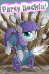 Size: 1000x1500 | Tagged: safe, artist:berrypawnch, imported from derpibooru, maud pie, balloon, cannon, cute, female, hat, maudabetes, party cannon, party hat, party horn, rock, smiling, solo, when she smiles