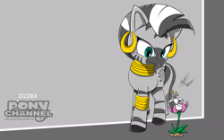 Size: 1920x1200 | Tagged: safe, artist:fuzon-s, imported from derpibooru, zecora, zebra, crossover, cute, female, flower, fuzon is trying to murder us, looking down, pony channel, sketch, smiling, solo, sonic channel, sonic the hedgehog (series), style emulation, sweet dreams fuel, wallpaper, yuji uekawa style, zecorable