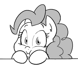 Size: 302x267 | Tagged: safe, artist:shoutingisfun, imported from derpibooru, pinkie pie, earth pony, pony, cute, diapinkes, ear fluff, female, mare, monochrome, puffy cheeks, solo