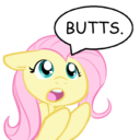 Size: 128x128 | Tagged: safe, artist:ventious, imported from derpibooru, fluttershy, pegasus, pony, :o, butts, dialogue, explicit source, female, floppy ears, mare, open mouth, picture for breezies, simple background, solo, speech bubble, transparent background