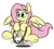 Size: 1400x1250 | Tagged: safe, artist:ramott, imported from derpibooru, angel bunny, fluttershy, pony, :i, context is for the weak, fluttershy riding angel, reins, riding, simple background, underhoof, wat, we bought two cakes, white background