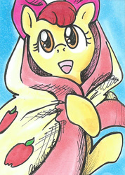 Size: 375x527 | Tagged: safe, artist:asiamartinez, imported from derpibooru, apple bloom, blanket, cloak, clothes, traditional art