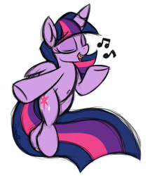 Size: 1200x1400 | Tagged: safe, artist:ramott, imported from derpibooru, twilight sparkle, alicorn, pony, belly button, bipedal, female, mare, music notes, simple background, singing, solo, twilight sparkle (alicorn), white background