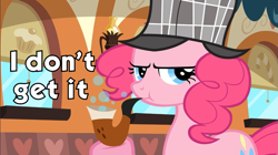 Size: 961x540 | Tagged: safe, edit, edited screencap, imported from derpibooru, screencap, pinkie pie, earth pony, pony, mmmystery on the friendship express, bubble pipe, deerstalker, female, hat, image macro, mare, meme, solo