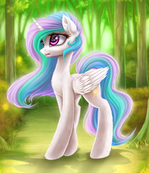 Size: 5150x5981 | Tagged: dead source, safe, artist:magnaluna, imported from derpibooru, princess celestia, alicorn, pony, absurd resolution, ear fluff, female, fluffy, forest, mare, missing accessory, open mouth, solo