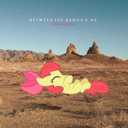 Size: 1500x1500 | Tagged: safe, imported from derpibooru, apple bloom, album cover, between the buried and me, coma, female, parody, sleeping, solo, vector