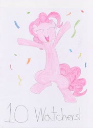 Size: 2550x3501 | Tagged: safe, artist:j4m35c, imported from derpibooru, pinkie pie, confetti, female, happy, solo, traditional art