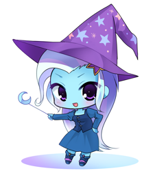 Size: 700x784 | Tagged: safe, artist:weiliy, imported from derpibooru, trixie, equestria girls, chibi, cute, diatrixes, female, hat, solo, wand, weiliy is trying to murder us, witch hat