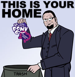 Size: 878x900 | Tagged: artist needed, source needed, safe, imported from derpibooru, penn jillette, equestria girls, equestria girls drama, into the trash it goes, meme, op is a duck, op is trying to start shit, penn fraser jillette, trash can