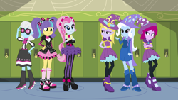 Size: 1024x576 | Tagged: safe, artist:3d4d, imported from derpibooru, fuchsia blush, lavender lace, photo finish, pixel pizazz, trixie, violet blurr, equestria girls, rainbow rocks, background human, female, the snapshots, trixie and the illusions