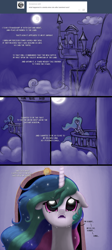 Size: 1000x2241 | Tagged: safe, artist:nimaru, imported from derpibooru, princess celestia, balcony, canterlot, comic, crying, feels, female, floppy ears, mare in the moon, moon, solo