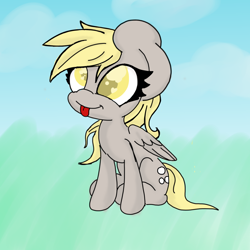 Size: 1020x1020 | Tagged: safe, artist:titaniumquill, imported from derpibooru, derpy hooves, pegasus, pony, cute, female, mare, sitting, solo, tongue out