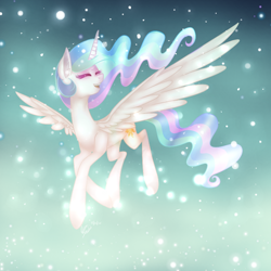 Size: 800x800 | Tagged: safe, artist:peaceouttopizza23, imported from derpibooru, princess celestia, ascension realm, eyes closed, female, princess celestia's special princess making dimension, solo, spread wings