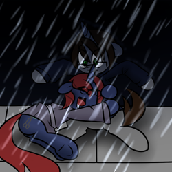 Size: 1200x1200 | Tagged: safe, artist:fullmetalpikmin, imported from derpibooru, oc, oc only, oc:drawing ink, oc:tongspone, clothes, drool, holding, hoodie, hug, rain, robe, sleeping