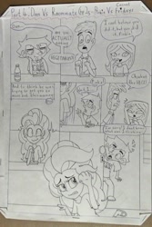 Size: 1836x2745 | Tagged: safe, artist:ysc99, imported from derpibooru, pinkie pie, human, black and white, chris, comic, crossover, crying, dan, dan vs, elise (dan vs), grayscale, humanized, monochrome, the wheel and the butterfly saga