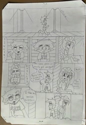 Size: 1836x2661 | Tagged: safe, artist:ysc99, imported from derpibooru, pinkie pie, human, comic, crossover, crying, dan, dan vs, elise (dan vs), humanized, monochrome, the wheel and the butterfly saga