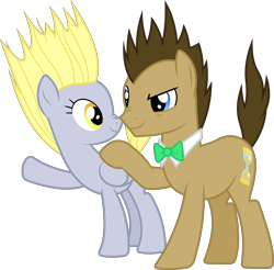 Size: 6093x6000 | Tagged: safe, artist:dasprid, imported from derpibooru, derpy hooves, doctor whooves, time turner, pony, slice of life (episode), absurd resolution, boop, bowtie, male, nose wrinkle, noseboop, simple background, stallion, that was fast, transparent background, vector