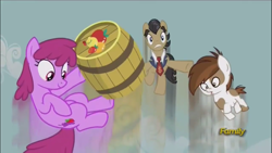 Size: 1366x768 | Tagged: safe, imported from derpibooru, screencap, berry punch, berryshine, filthy rich, pipsqueak, earth pony, pony, slice of life (episode), barrel, colt, male