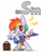 Size: 800x1000 | Tagged: safe, artist:joycall6, imported from derpibooru, part of a set, rainbow dash, pegasus, pony, series:joycall6's periodic table, bipedal, blushing, cute, electric guitar, female, floating wings, guitar, mare, musical instrument, periodic table, samarium, simple background, solo, white background, wink