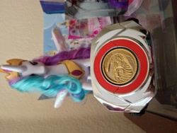 Size: 3264x2448 | Tagged: safe, imported from derpibooru, princess celestia, dino buckler, irl, photo, power morpher, power rangers, toy, zyuranger