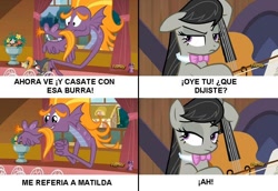 Size: 768x528 | Tagged: safe, imported from derpibooru, octavia melody, steven magnet, slice of life (episode), burroctavia, cello, comic, musical instrument, screencap comic, spanish, translated in the description