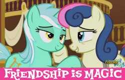 Size: 852x550 | Tagged: safe, edit, edited screencap, imported from derpibooru, screencap, bon bon, lyra heartstrings, sweetie drops, slice of life (episode), caption, image macro, just friends, meme, out of context