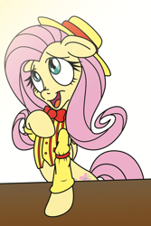 Size: 2000x3000 | Tagged: safe, artist:dfectivedvice, artist:pananovich, imported from derpibooru, fluttershy, boater, boater hat, bowtie, clothes, colored, female, hat, solo