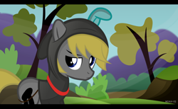 Size: 1024x629 | Tagged: safe, artist:noah-x3, imported from derpibooru, oc, oc only, oc:noah, earth pony, pony, bunny ears, bunny suit, clothes, cute, hoodie, male, scenery, show accurate, solo, stallion