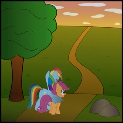 Size: 893x894 | Tagged: safe, artist:vaser888, imported from derpibooru, rainbow dash, scootaloo, pegasus, pony, butt, female, filly, hug, mare, plot, tree, winghug, wings