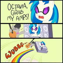 Size: 640x636 | Tagged: safe, artist:kandlin, imported from derpibooru, dj pon-3, octavia melody, vinyl scratch, earth pony, pony, unicorn, cello, female, grab my meme, mare, meme, musical instrument, scene interpretation, speaker, speakers, wub