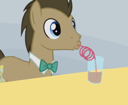Size: 550x451 | Tagged: safe, imported from derpibooru, doctor whooves, time turner, pony, slice of life (episode), chocolate milk, drink, drinking, everything is fixed, exploitable meme, male, meme, silly straw, stallion
