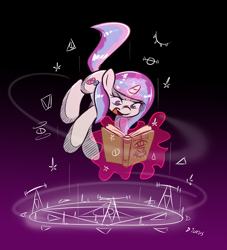 Size: 2724x3000 | Tagged: safe, artist:dilarus, deleted from derpibooru, imported from derpibooru, oc, oc only, oc:pop candy, unicorn, floating, magic, magic circle, open book, open mouth, spellbook, telekinesis