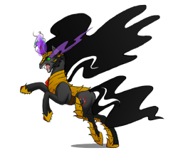 Size: 6000x5400 | Tagged: safe, artist:wolfstar04, imported from derpibooru, king sombra, absurd resolution, armor, bipedal, dark magic, glowing, glowing horn, horn, king sideburns, magic, male, rearing, simple background, solo, sombra eyes, sombra's cutie mark, transparent background