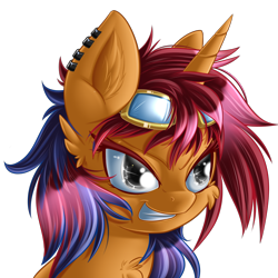 Size: 1800x1800 | Tagged: safe, artist:knifeh, imported from derpibooru, oc, oc only, oc:sweet voltage, pony, unicorn, goggles, portrait, solo