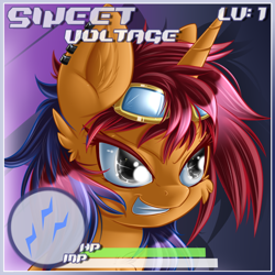 Size: 1400x1400 | Tagged: safe, artist:knifeh, imported from derpibooru, oc, oc only, oc:sweet voltage, pony, unicorn, goggles, portrait, solo