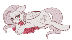 Size: 490x276 | Tagged: safe, artist:lulubell, imported from derpibooru, fluttershy, crying, female, flower, simple background, solo, transparent background