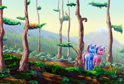 Size: 2000x1356 | Tagged: safe, artist:viwrastupr, imported from derpibooru, aloe, lotus blossom, big cat, leopard, phoenix, forest, japan, mount fuji, scenery, tree