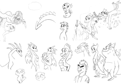 Size: 1000x697 | Tagged: safe, artist:queencold, imported from derpibooru, clump, fizzle, garble, oc, oc:frazzle, oc:jade, oc:jade (queencold), dragon, fish, human, sea serpent, baby dragon, black and white, dragon oc, dragoness, fire, flower, grayscale, hoard, humanized, monochrome, mother and son, offspring, pregnant, simple background, sketch, sketch dump, teenaged dragon, water, white background