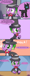 Size: 824x2088 | Tagged: safe, artist:solar-slash, imported from derpibooru, spike, changeling, dragon, a canterlot wedding, clothes, comic, hat, top hat, toy, tuxedo