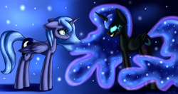 Size: 3800x2000 | Tagged: safe, artist:artyjoyful, imported from derpibooru, nightmare moon, princess luna, crying, duality, floppy ears, s1 luna