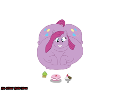 Size: 1024x768 | Tagged: safe, artist:1992zepeda, imported from derpibooru, pinkie pie, pony, cake, cupcake, fat, ice cream, morbidly obese, obese, piggy pie, pinkamena diane pie, porkymena diane pie, pudgy pie